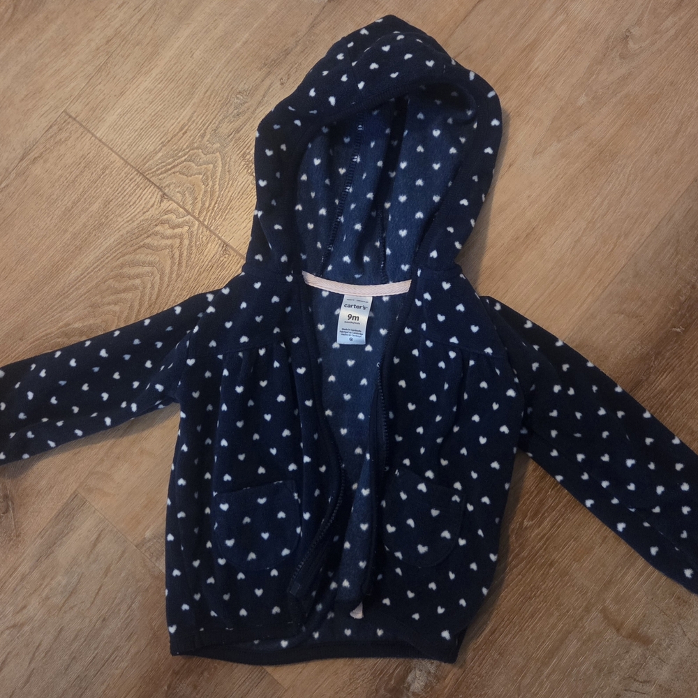 Carter's Navy Jacket with White Heart Print and Pink Trim